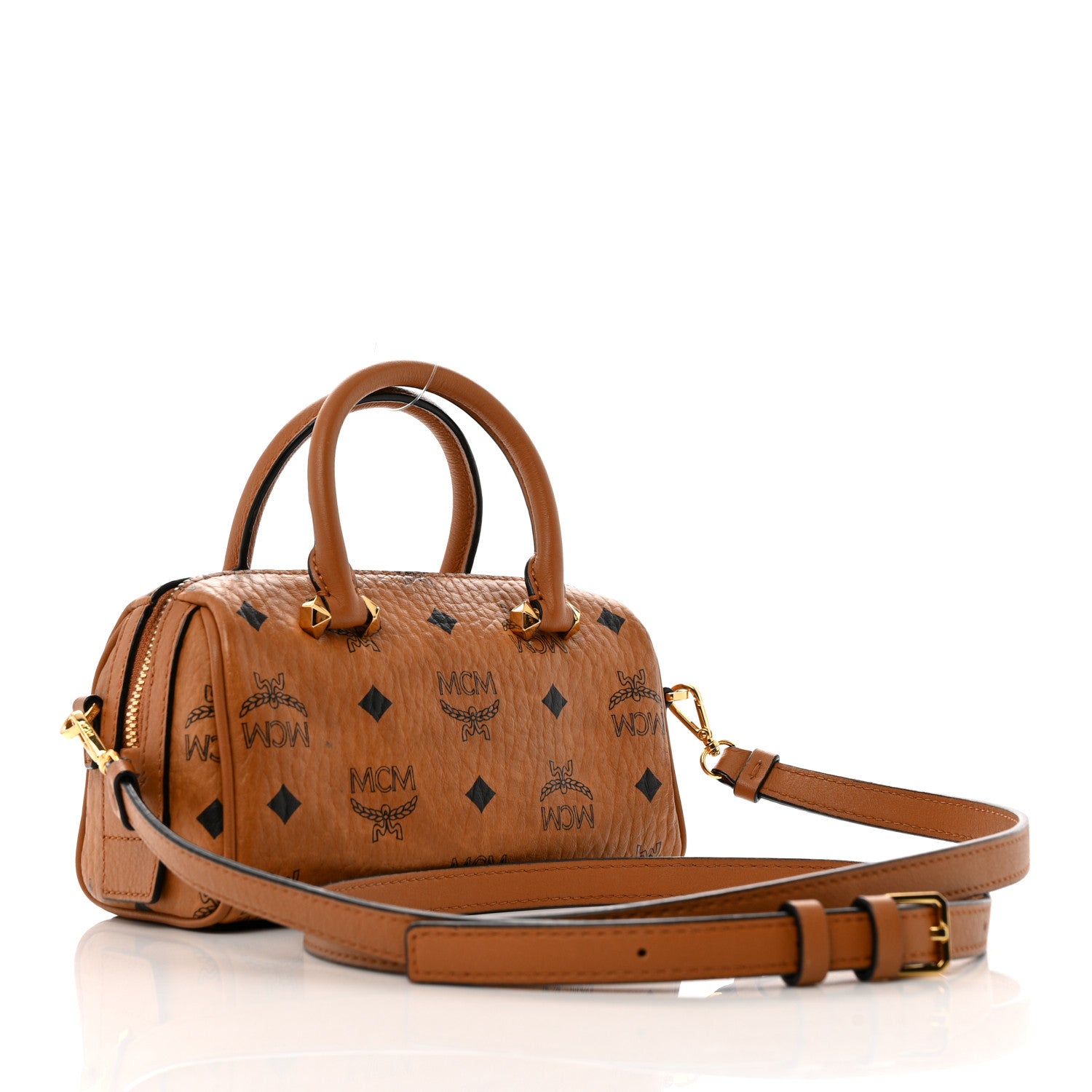 MCM Visetos Mini Boston Bag Cognac 3 of 15