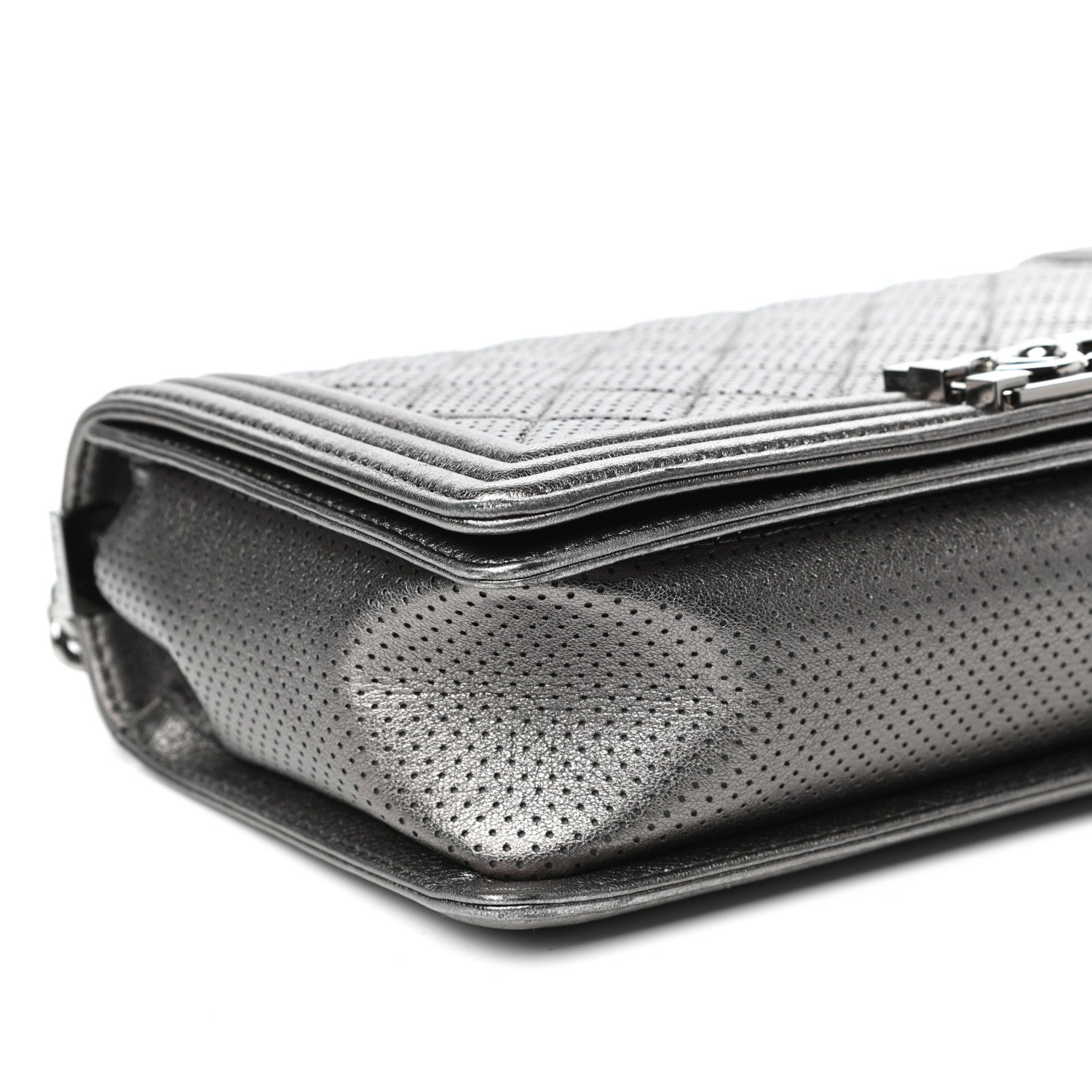 Chanel Metallic Lambskin Perforated New Medium Boy Flap Dark Silver 8 of 9