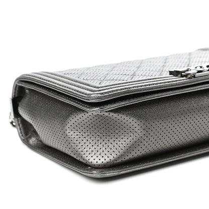 Chanel Metallic Lambskin Perforated New Medium Boy Flap Dark Silver 8 of 9