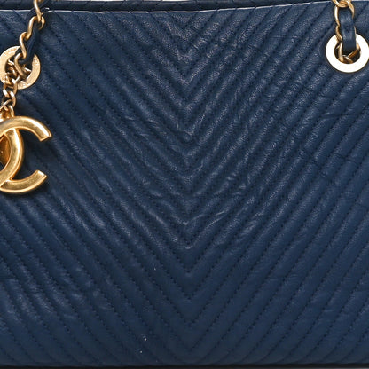 Chanel Wrinkled Lambskin Chevron Quilted Surpique Tote Navy Blue 8 of 10