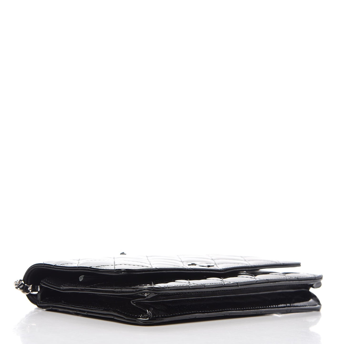 Patent Quilted Wallet On Chain WOC Black