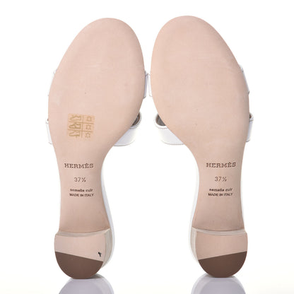 Hermes Calfskin Oasis Sandals 37.5 White Piqures Havane 5 of 9