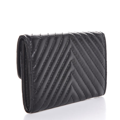 Chanel Aged Calfskin Chevron Quilted Card Holder Wallet So Black 3 of 9