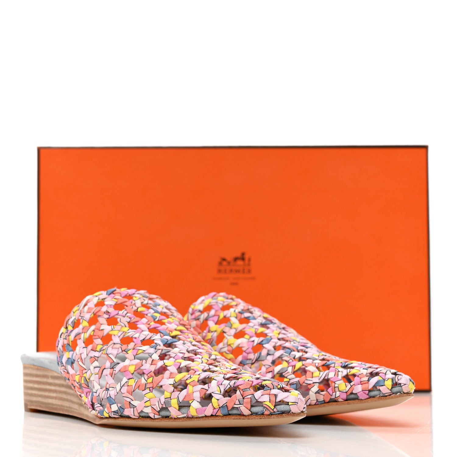 Hermes Silk Toscane Tressee Print Mules 35.5 Multicolor 7 of 7
