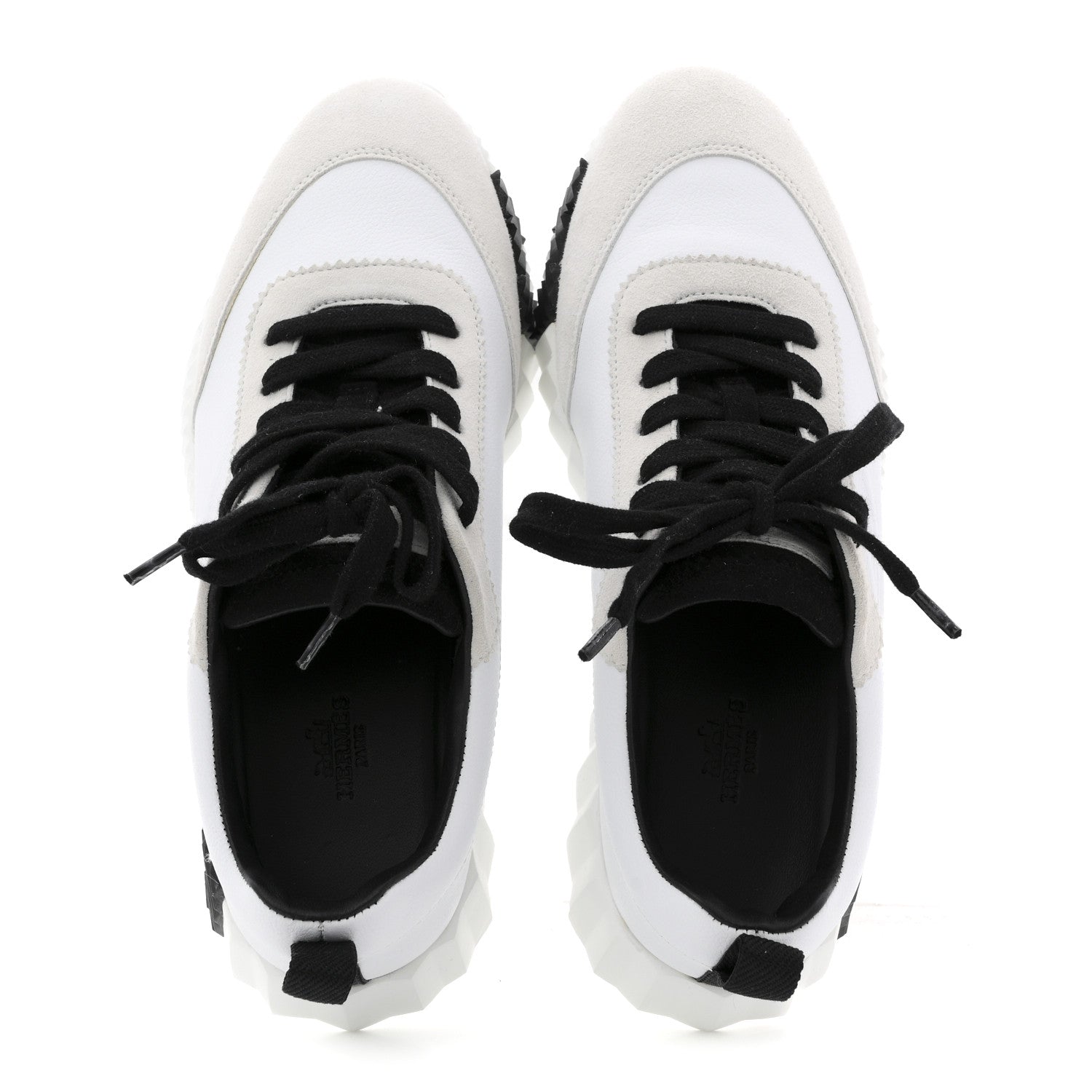 Hermes Sport Goatskin Suede Goatskin Bouncing Sneakers 38.5 White Black 2 of 9