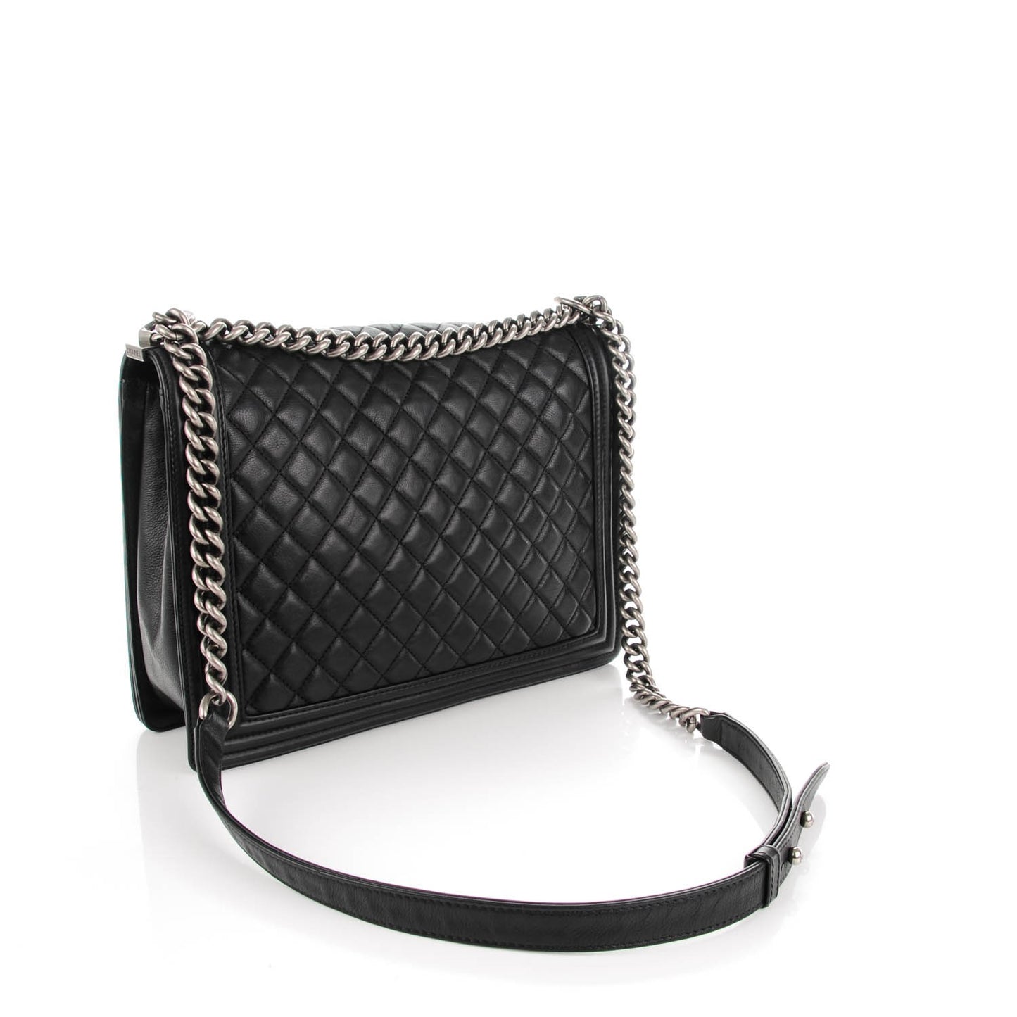 Lambskin Quilted Large Boy Flap Black