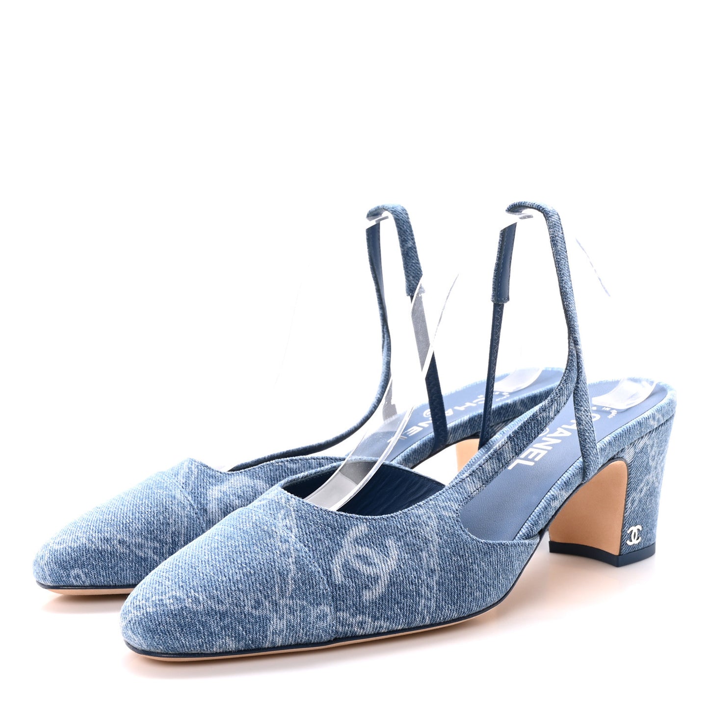 Denim Cap Toe Denim Slingback Pumps 41 Blue