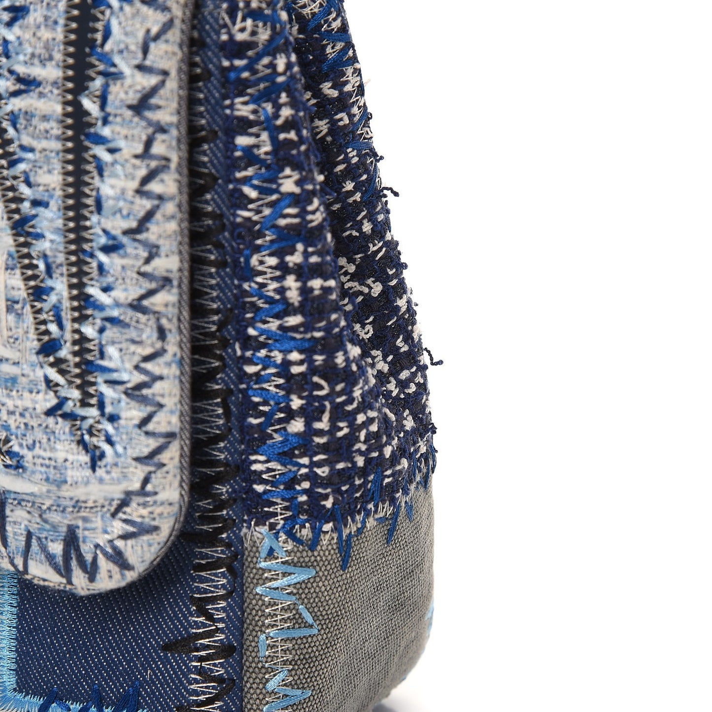 Denim Tweed Patchwork Jumbo Single Flap Blue