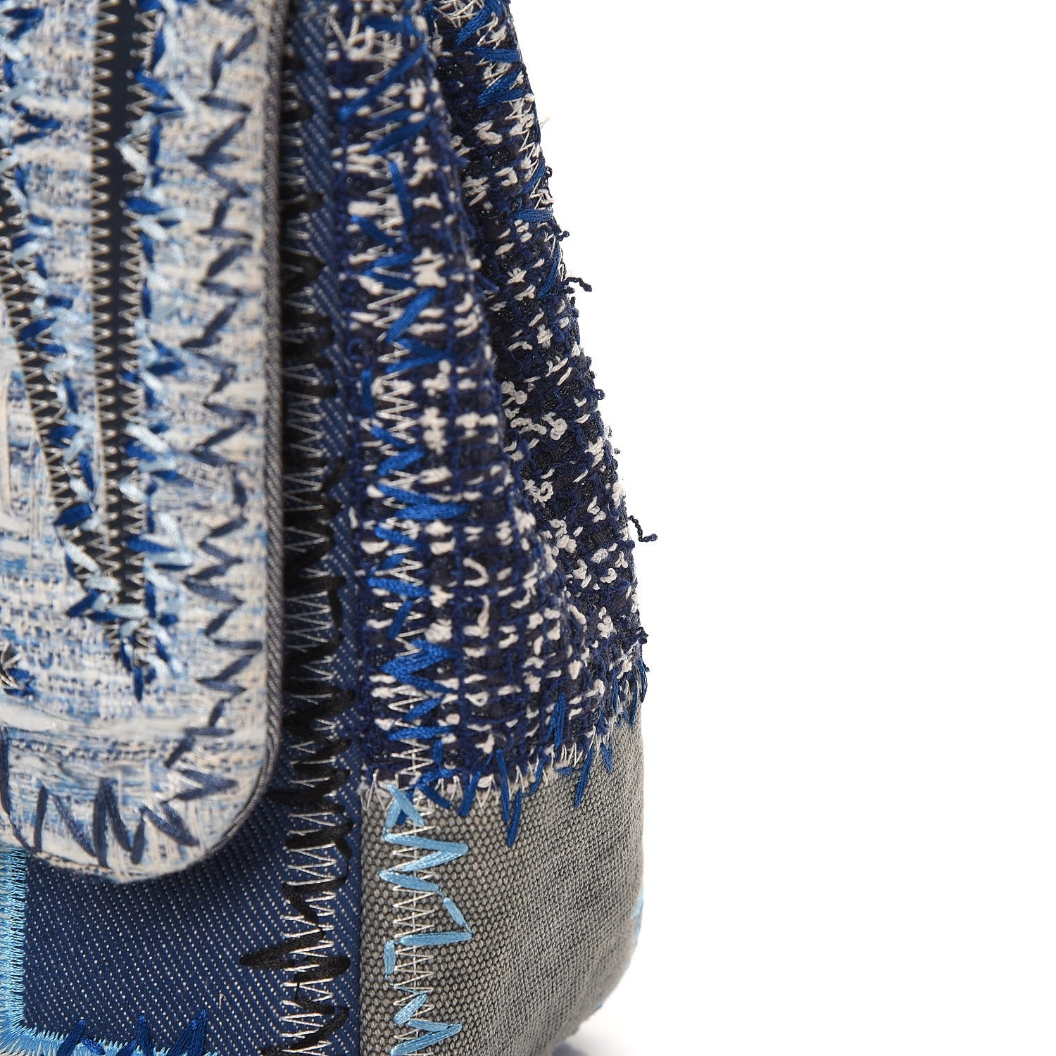 Chanel Denim Tweed Patchwork Jumbo Single Flap Blue 9 of 9
