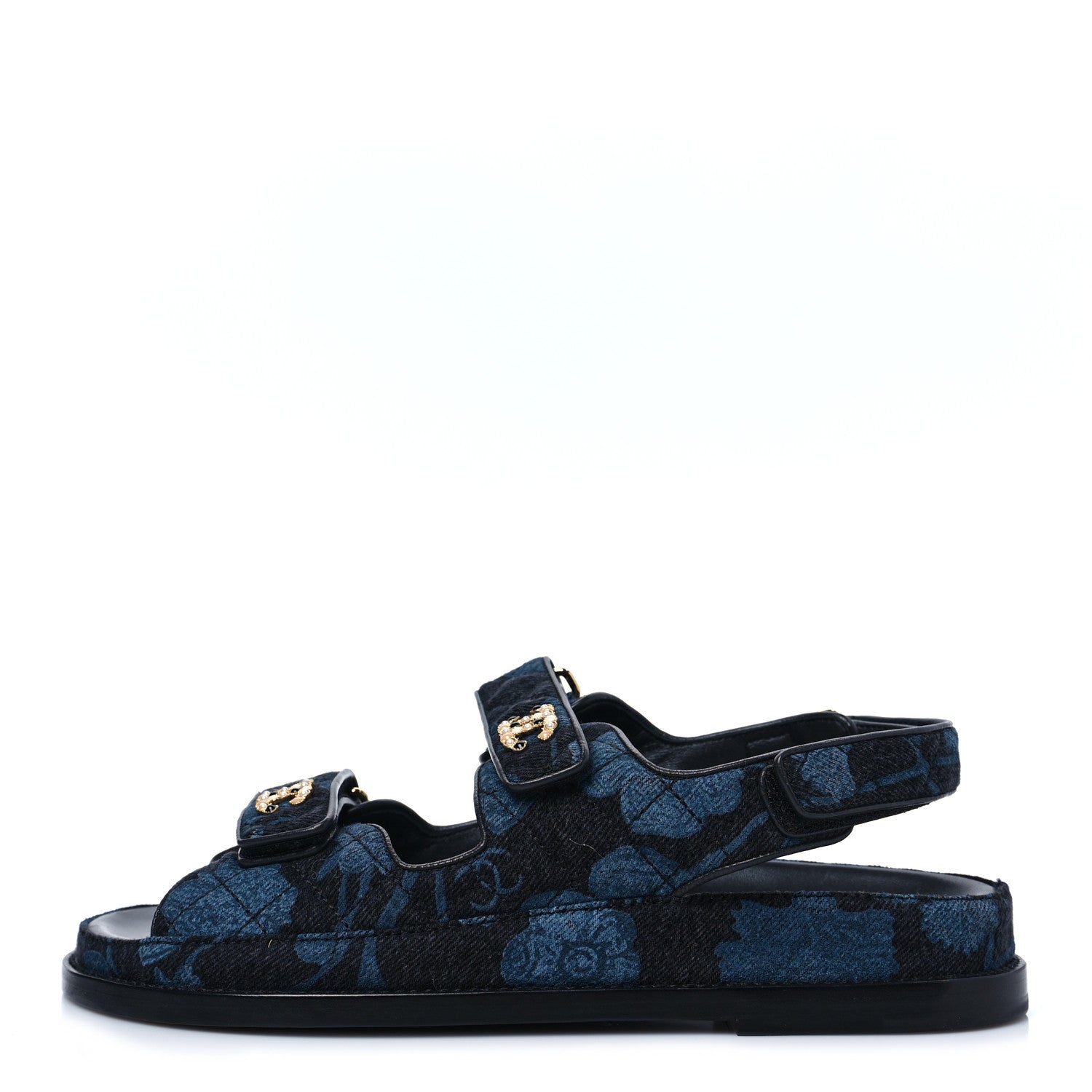 Chanel Denim Velcro Dad Sandals 39 Dark Grey Blue Black 1 of 9