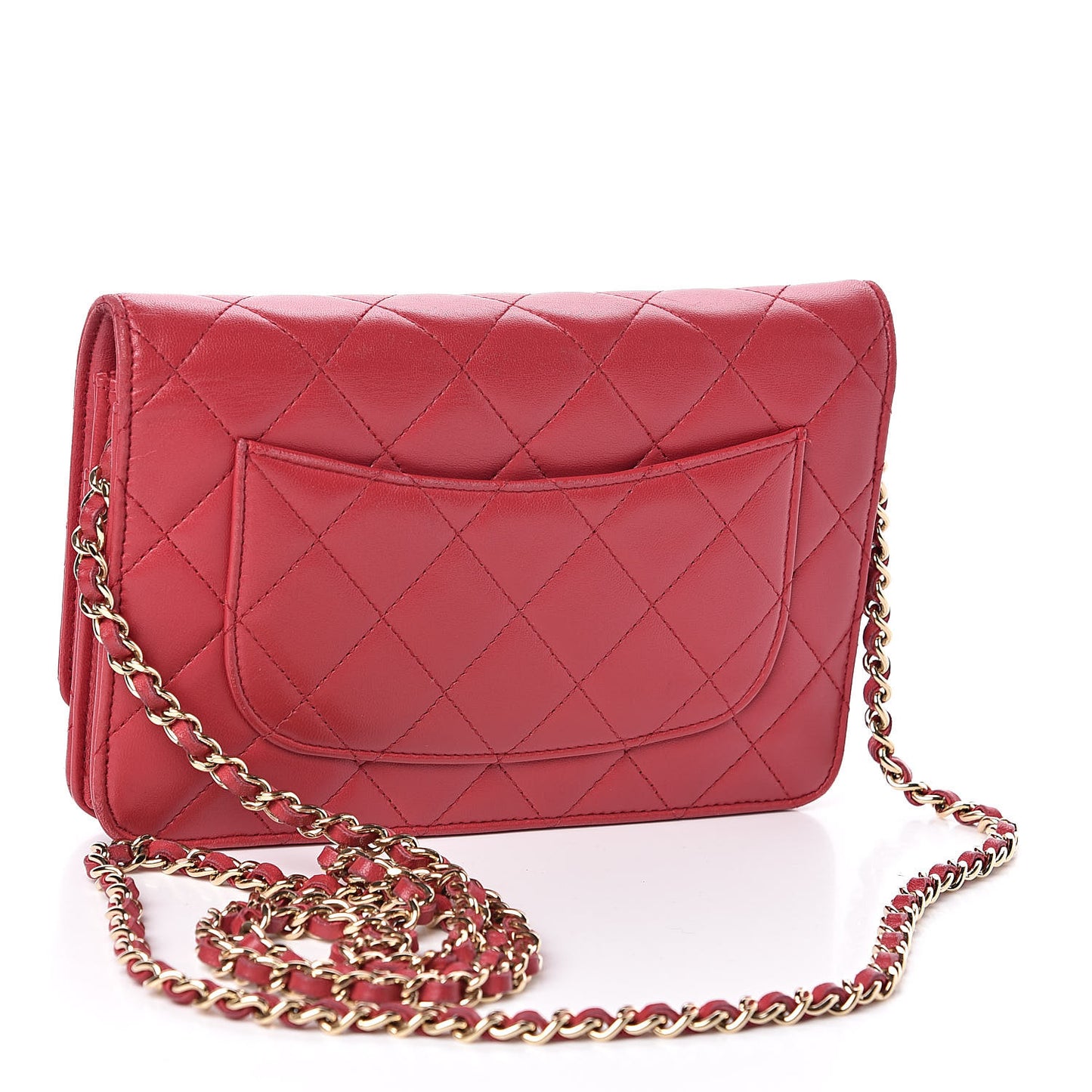 Lambskin Quilted Wallet On Chain WOC Red