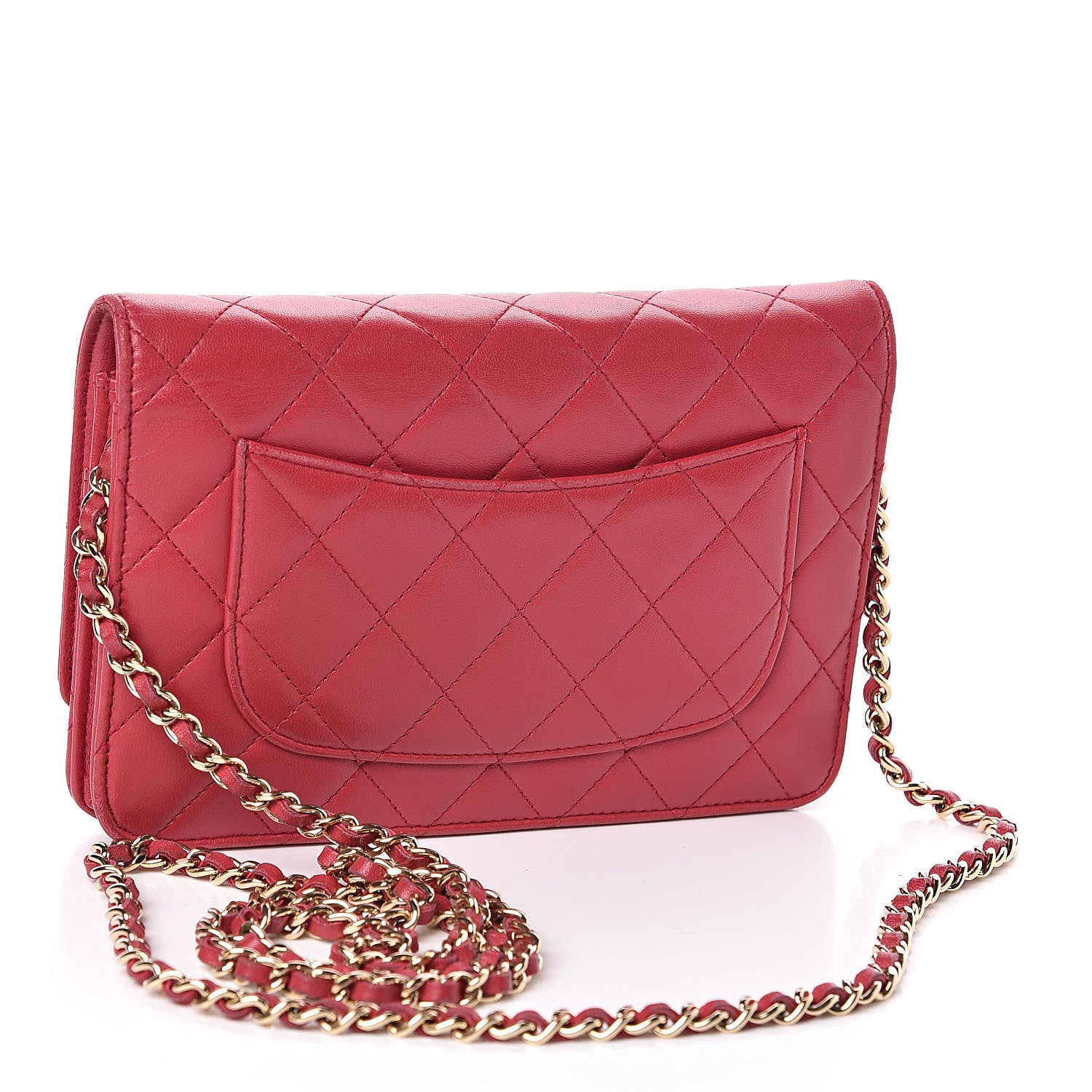 Chanel Lambskin Quilted Wallet On Chain WOC Red 3 of 12