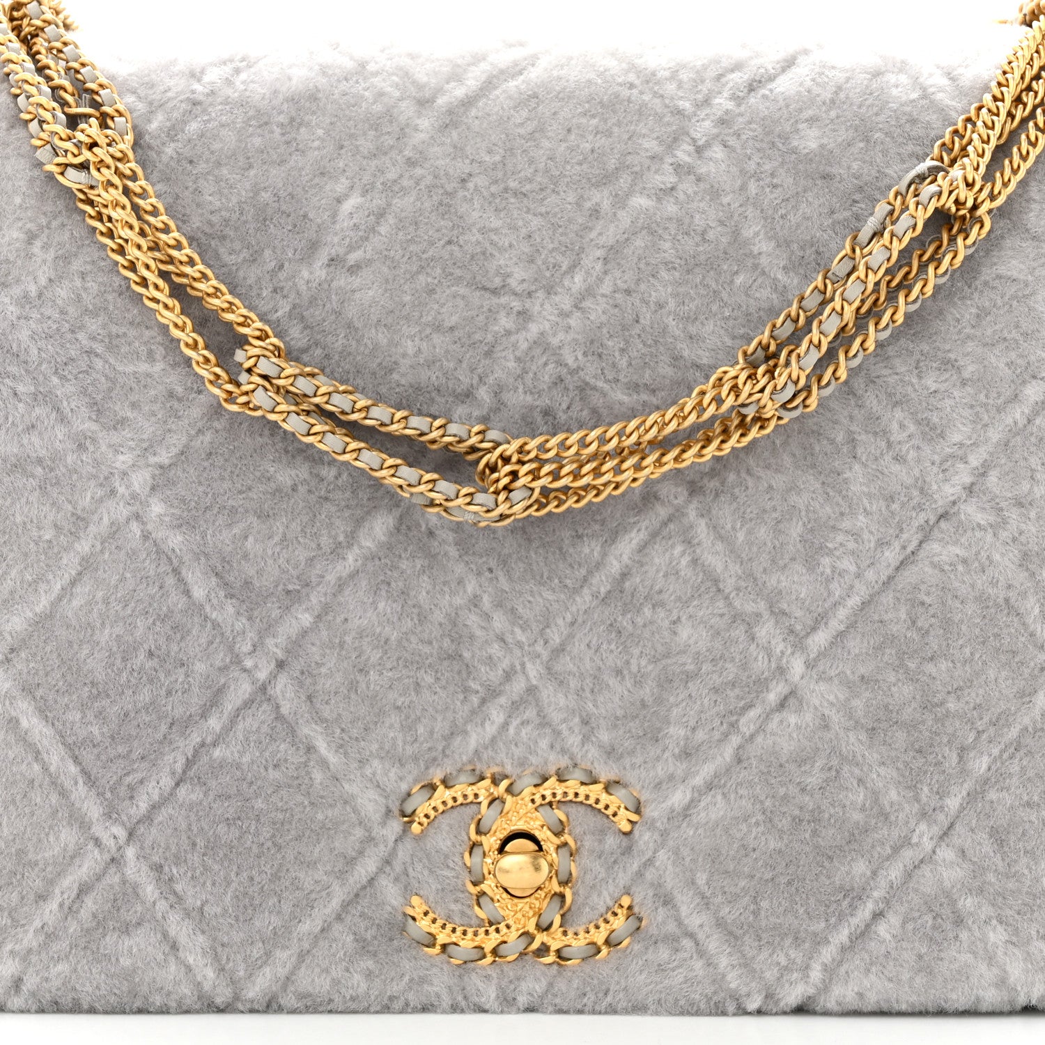 Chanel Shearling Lambskin Quilted On And On Medium Chain Flap Grey 8 of 10