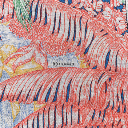Hermes Cashmere Silk Faubourg Tropical Shawl 140 Gris Chine Rose 5 of 8