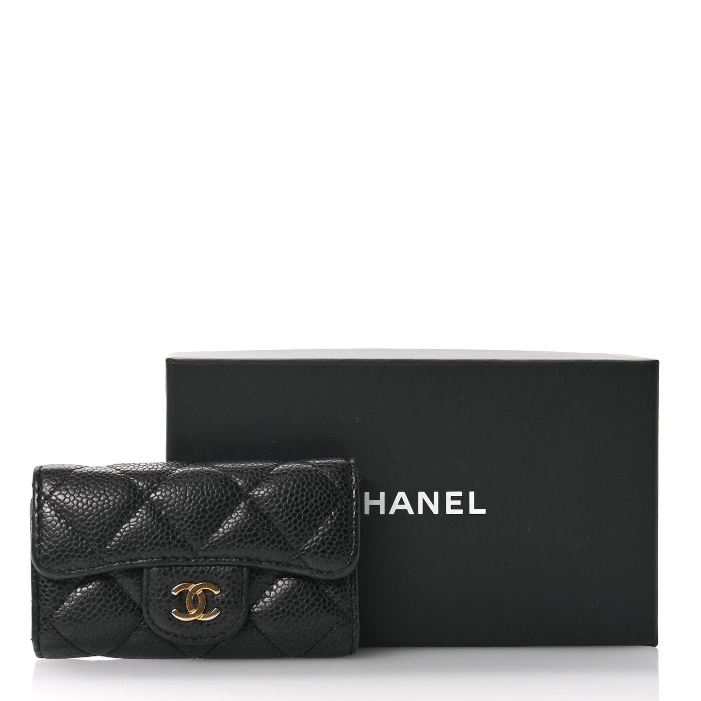 Caviar Quilted 6 Key Holder Black