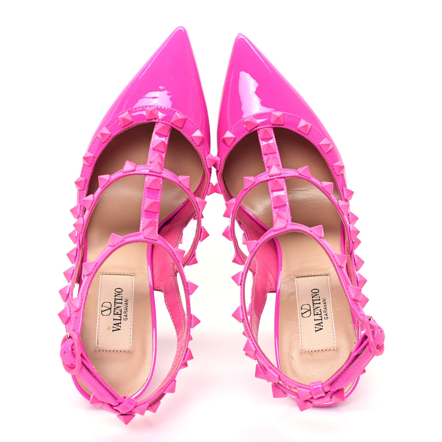 Patent Lacquer Monochrome Rockstud Ankle Strap 100mm Pumps 37.5 Pink PP