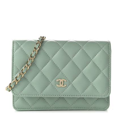 Chanel Lambskin Quilted Mini Wallet On Chain WOC Light Green 1 of 11