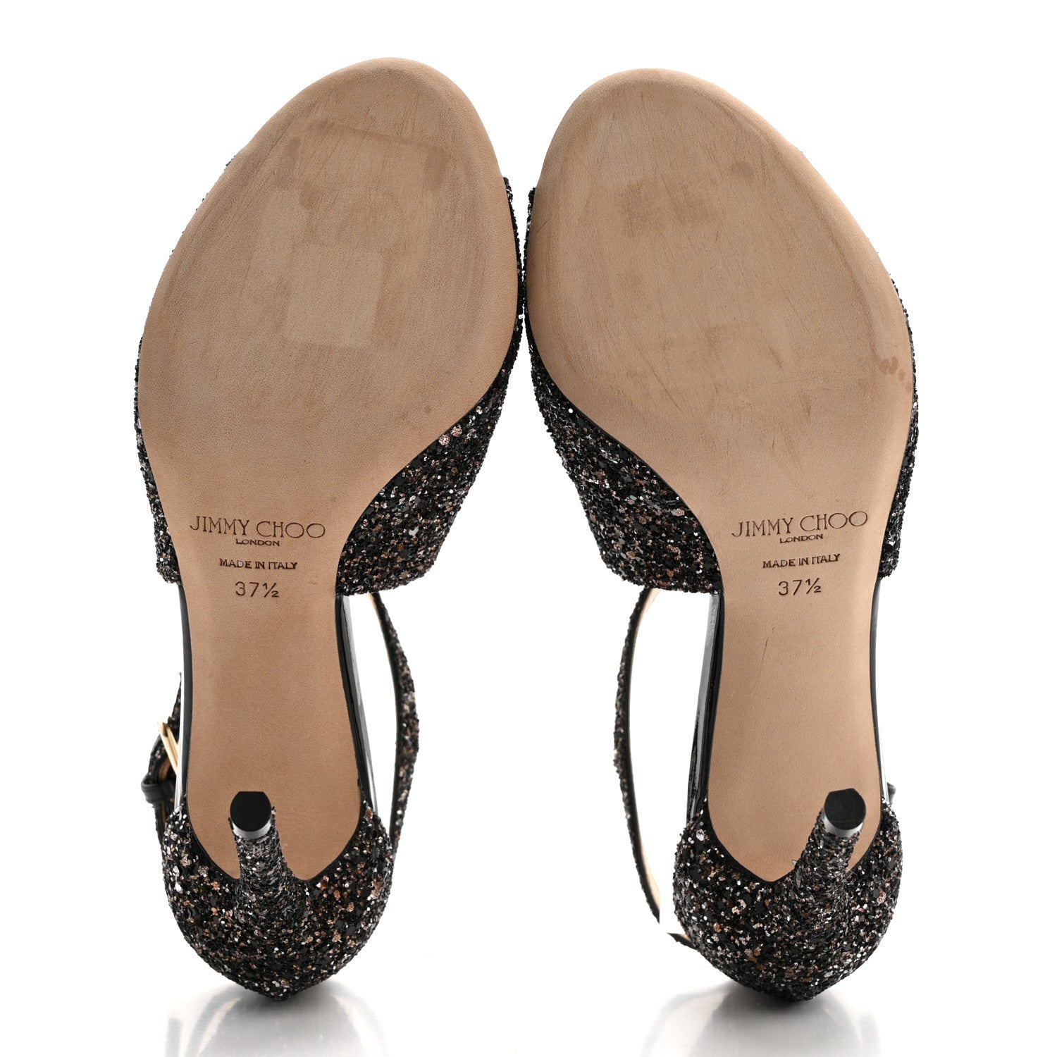 Jimmy Choo Coarse Glitter Emily 100 Sandals 37.5 Black 5 of 7