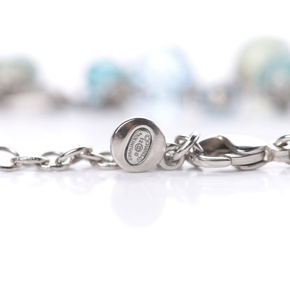 Chanel Pearl Crystal CC Beaded Short Necklace Silver Blue 4 of 5