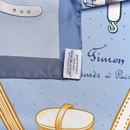 Hermes Silk Harnais De Timon Scarf 90 Bleu Ciel Blanc Beige 6 of 6