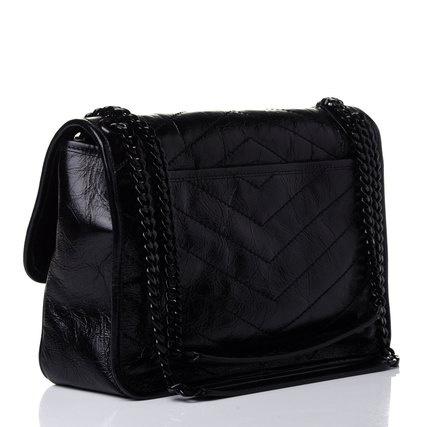 Saint Laurent Crinkled Calfskin Matelasse Monogram Medium Niki Chain Satchel Black 2 of 4