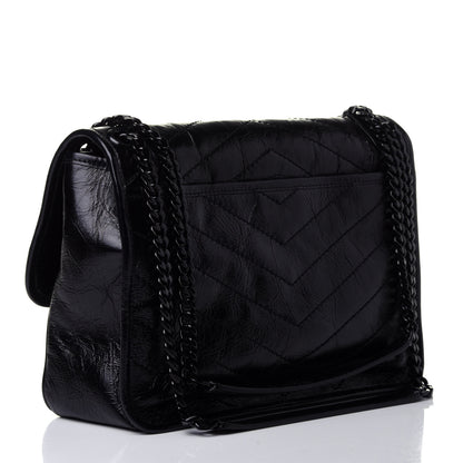 Saint Laurent Crinkled Calfskin Matelasse Monogram Medium Niki Chain Satchel Black 2 of 4
