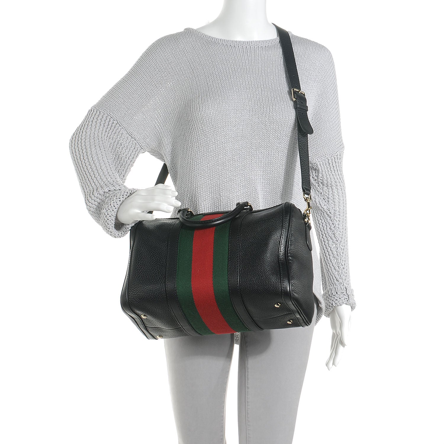 Gucci Leather Vintage Web Medium Boston Black 2 of 8