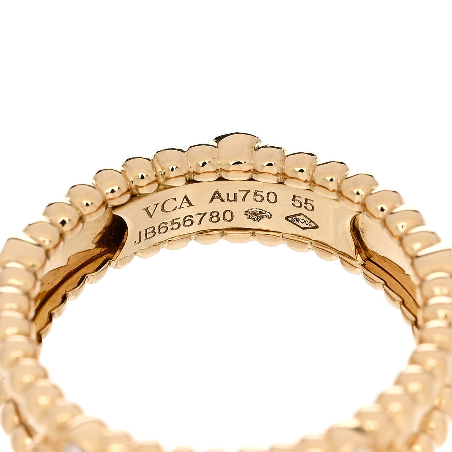 18K Yellow Gold Diamond Sweet Perlee Clovers Ring 55 7.25