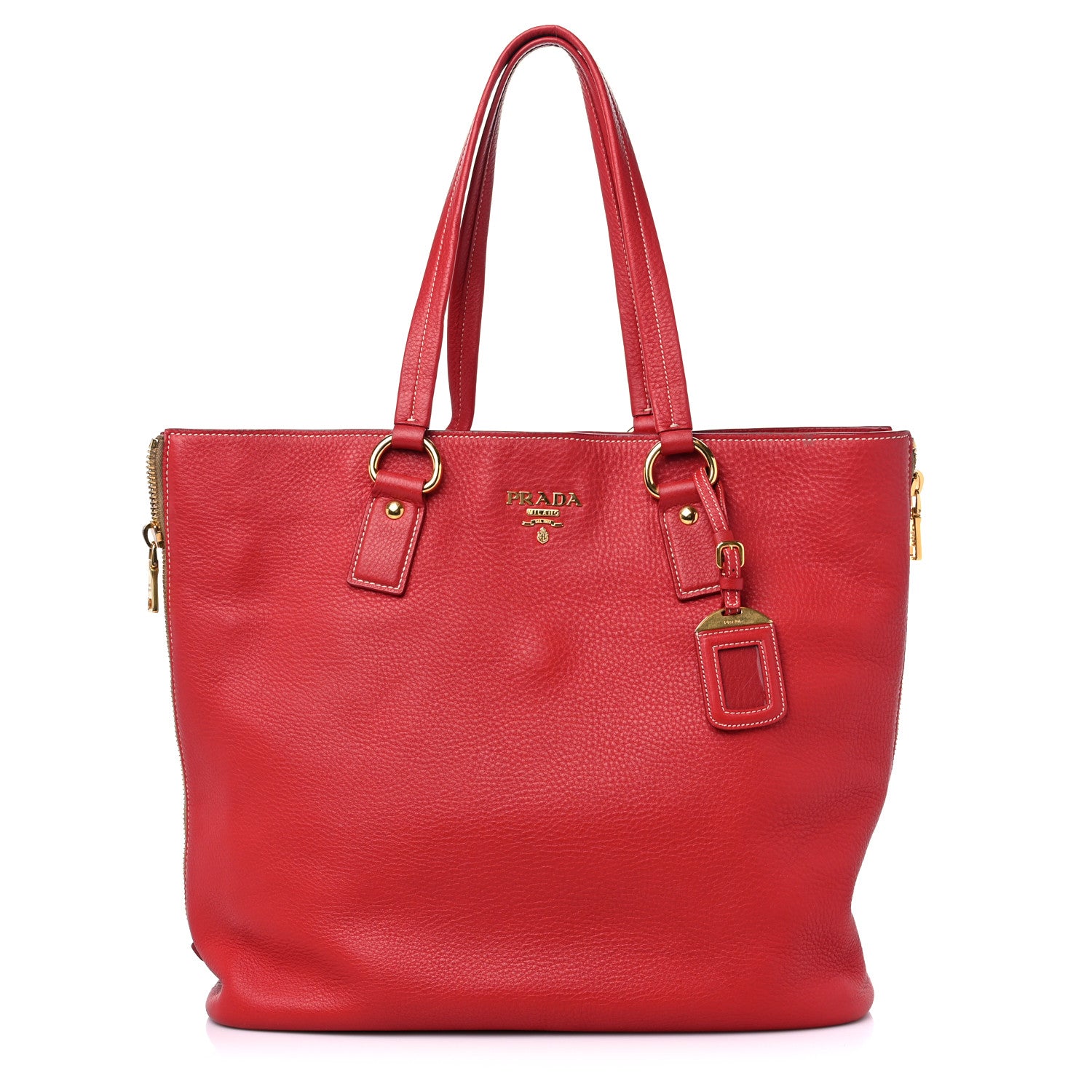 Prada Vitello Daino Side Zip Shopper Tote Rosso 1 of 8