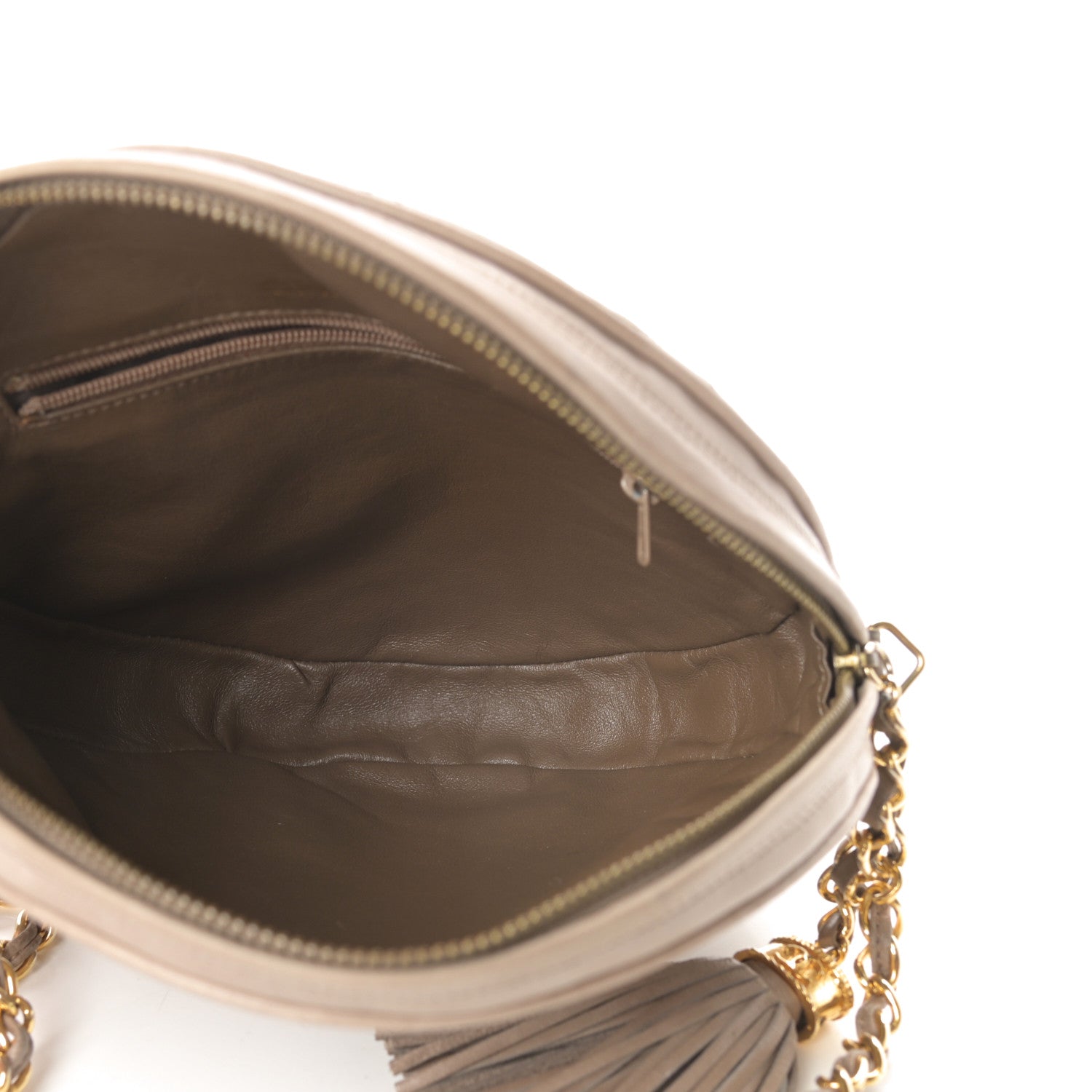 Chanel Lambskin Quilted Round Tassel Crossbody Bag Beige 7 of 15