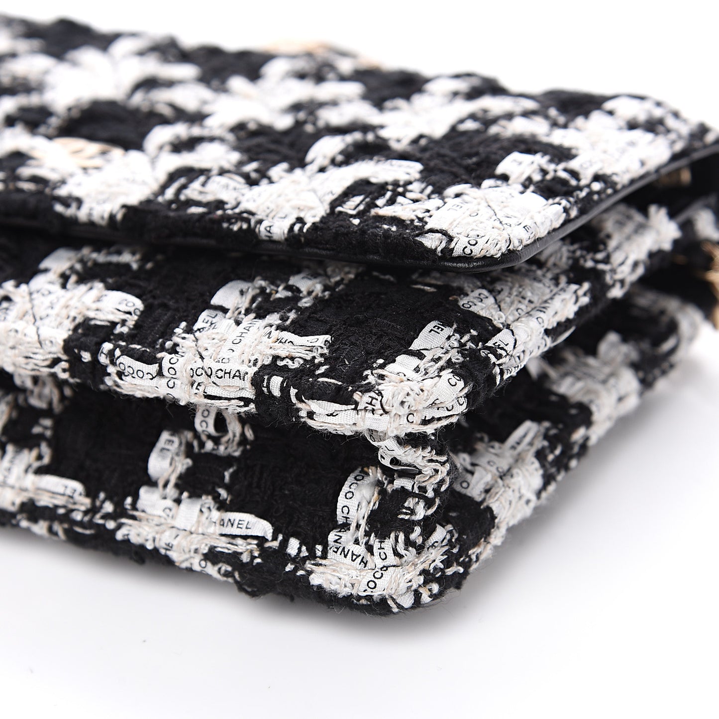 Tweed Quilted Wallet On Chain WOC Black Ecru White