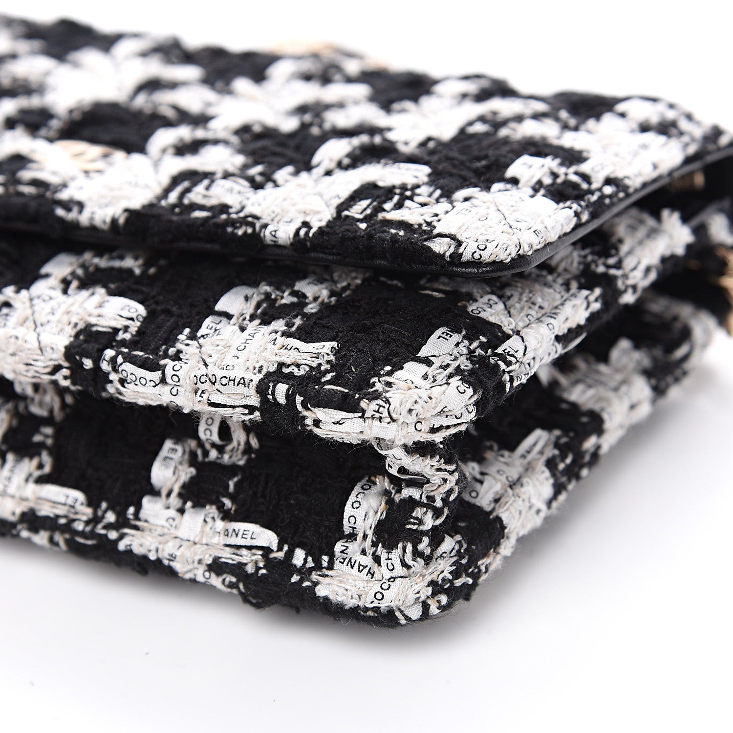 Chanel Tweed Quilted Wallet On Chain WOC Black Ecru White 9 of 11