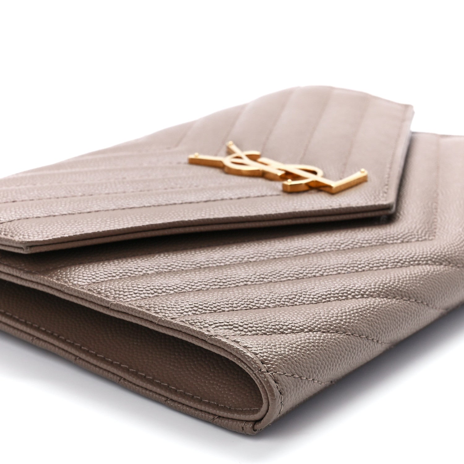 Saint Laurent Grain De Poudre Matelasse Chevron Monogram Envelope Clutch Dark Beige 10 of 11