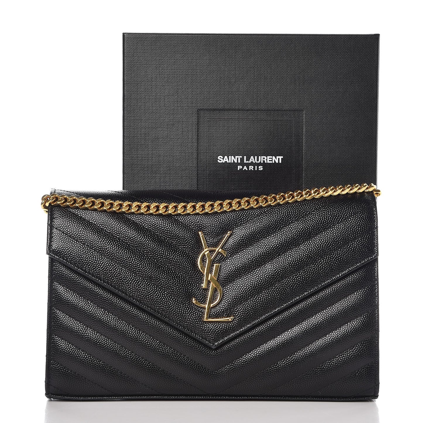 Grain De Poudre Matelasse Chevron Monogram Chain Wallet Black