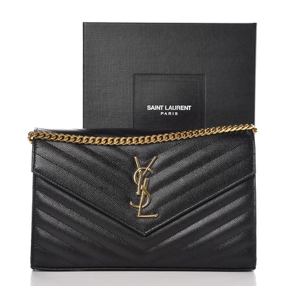 Saint Laurent Grain De Poudre Matelasse Chevron Monogram Chain Wallet Black 8 of 8