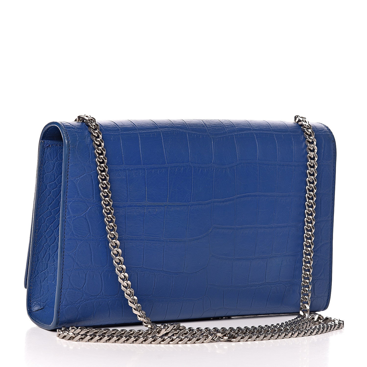 Saint Laurent Calfskin Crocodile Embossed Medium Classic Monogram Kate Tassel Satchel Bleu Majorelle 3 of 11