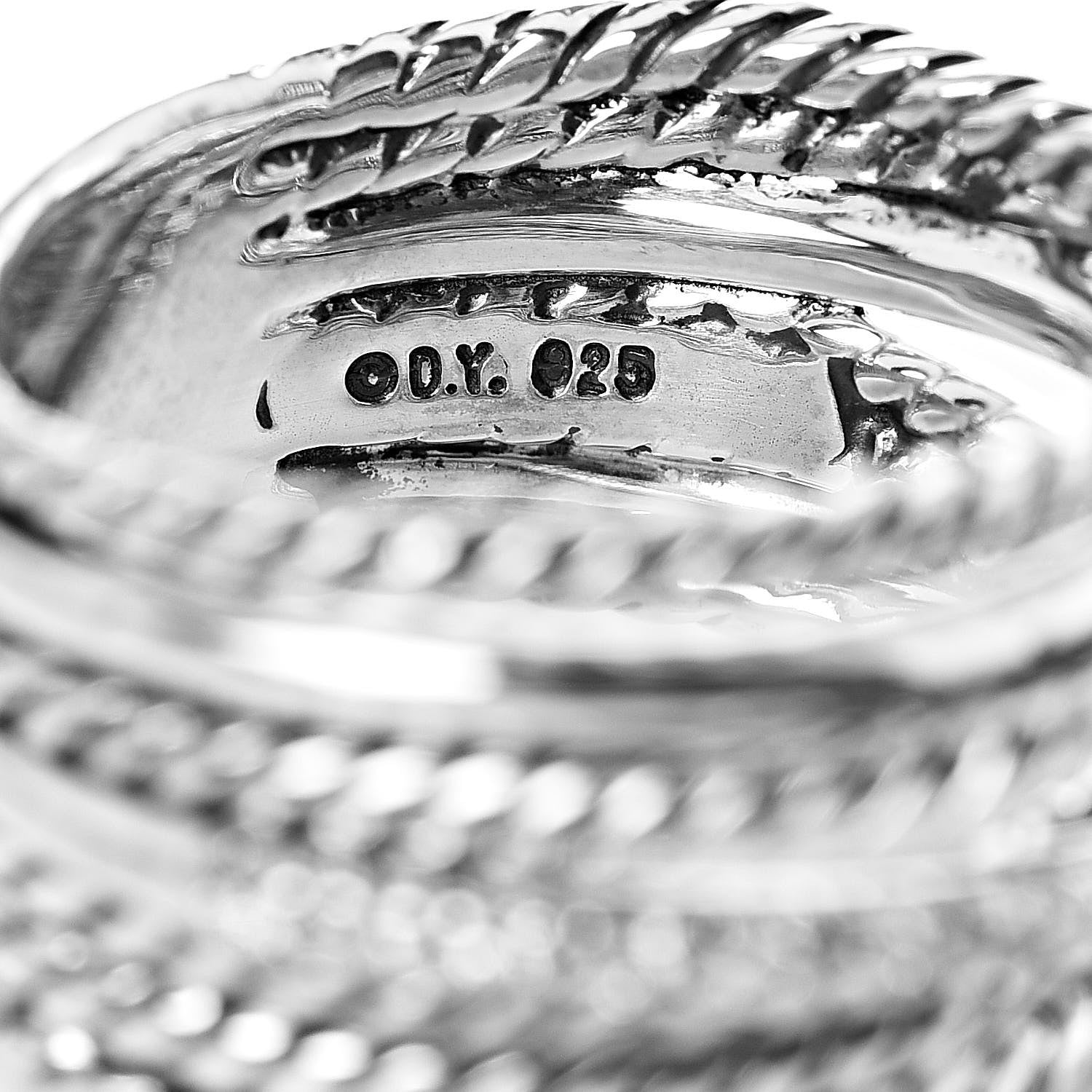 David Yurman Sterling Silver Diamond 12mm Wide Crossover Cable Ring 54 6.75 4 of 4