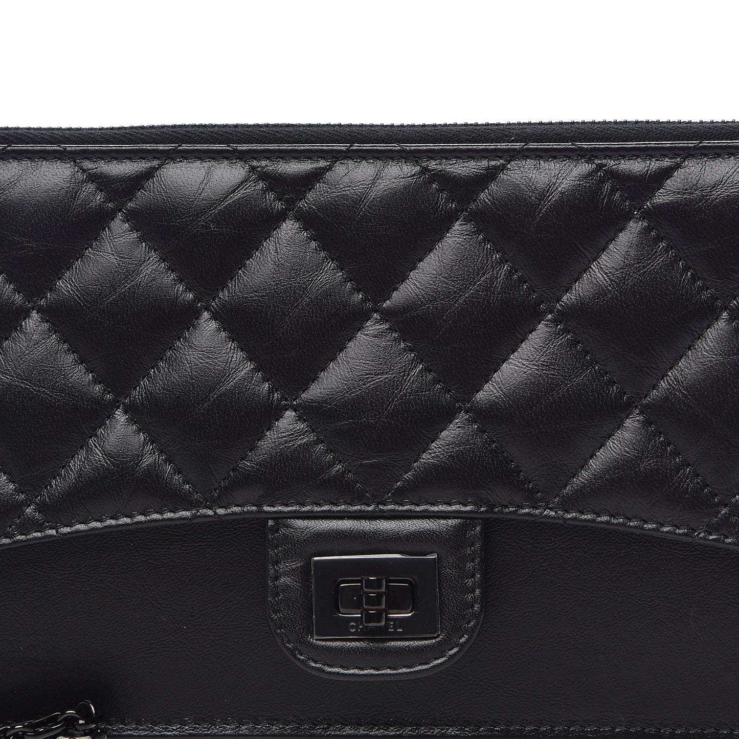 Aged Calfskin Quilted 2.55 Reissue Pouch With Chain Handle So Black