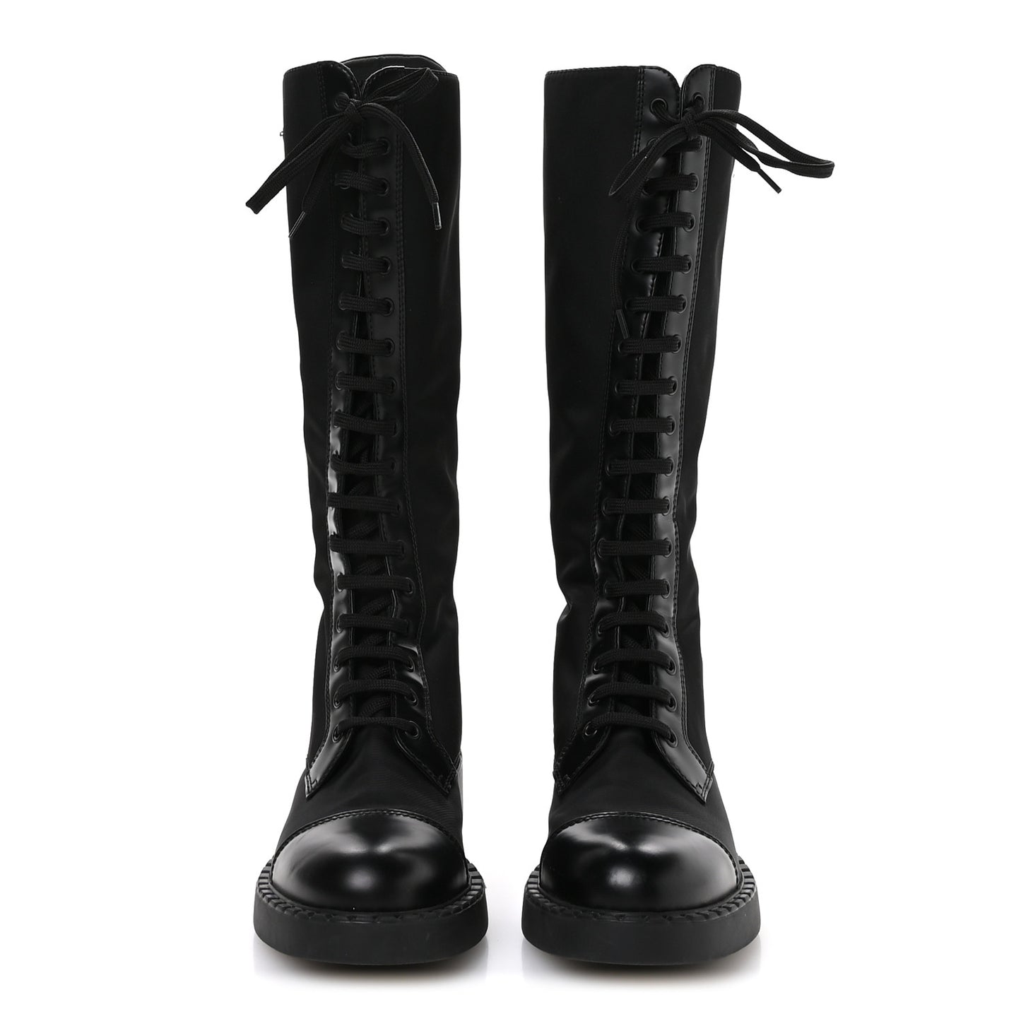 Re-Nylon Spazzolato Rois Metal Triangle Logo Tall 50mm Combat Boots 39.5 Black