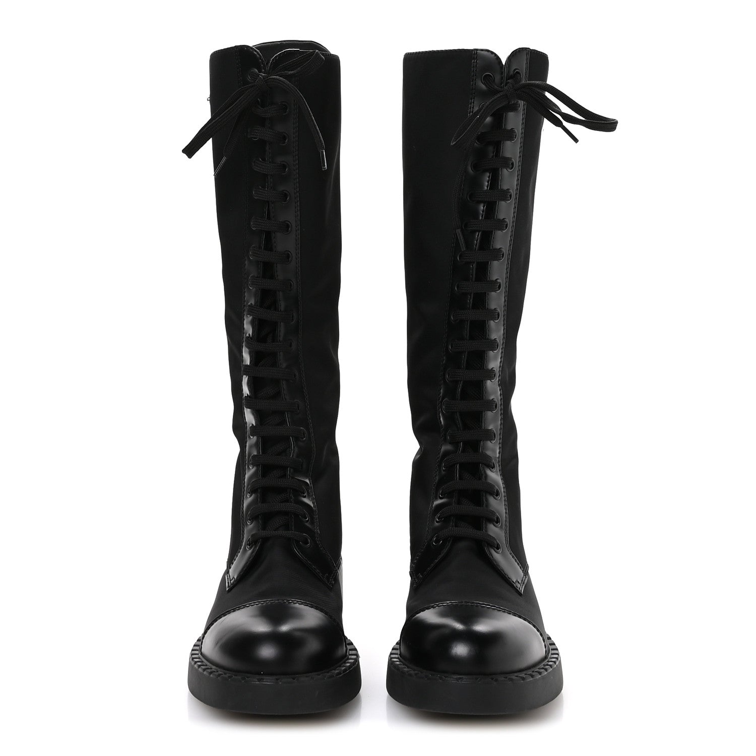 Prada Re-Nylon Spazzolato Rois Metal Triangle Logo Tall 50mm Combat Boots 39.5 Black 3 of 7