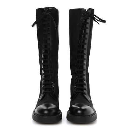 Prada Re-Nylon Spazzolato Rois Metal Triangle Logo Tall 50mm Combat Boots 39.5 Black 3 of 7