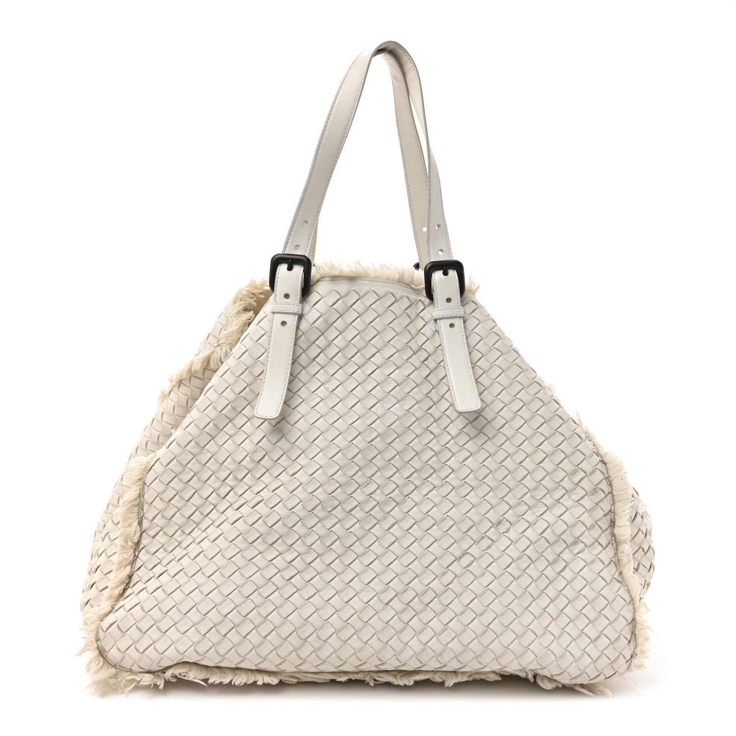Bottega Veneta Nappa Intrecciato Canvas Fringe Maltinto Tote White 1 of 18