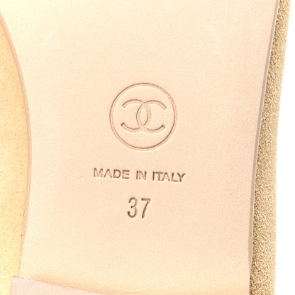 Chanel Suede Patent Calfskin Cap Toe CC Ballerina Flats 37 Beige 7 of 10