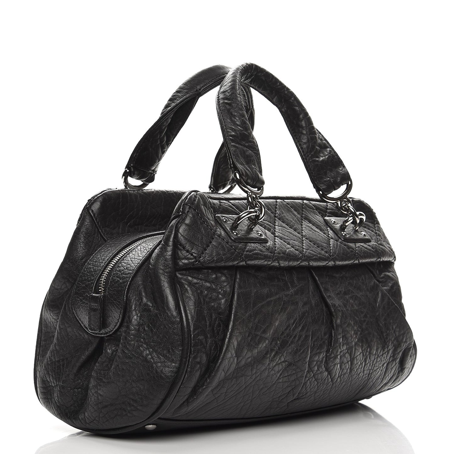 Distressed Lambskin Quilted Small Le Marais Tote Black