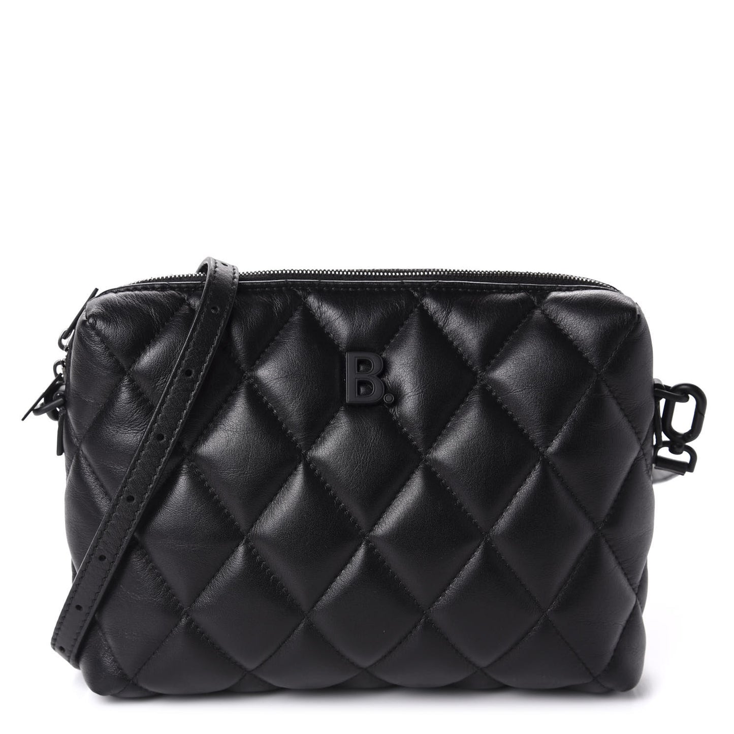 Nappa Calfskin Quilted Touch B Camera Shoulder Bag Black