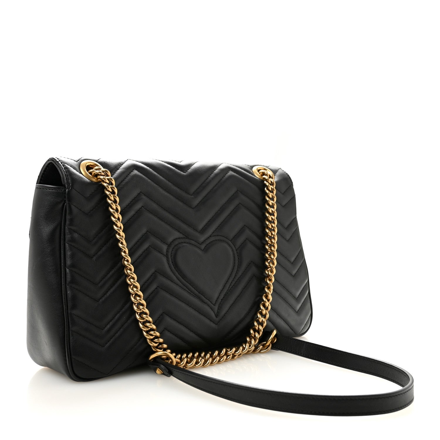 Gucci Calfskin Matelasse Medium GG Marmont Shoulder Bag Black 3 of 12