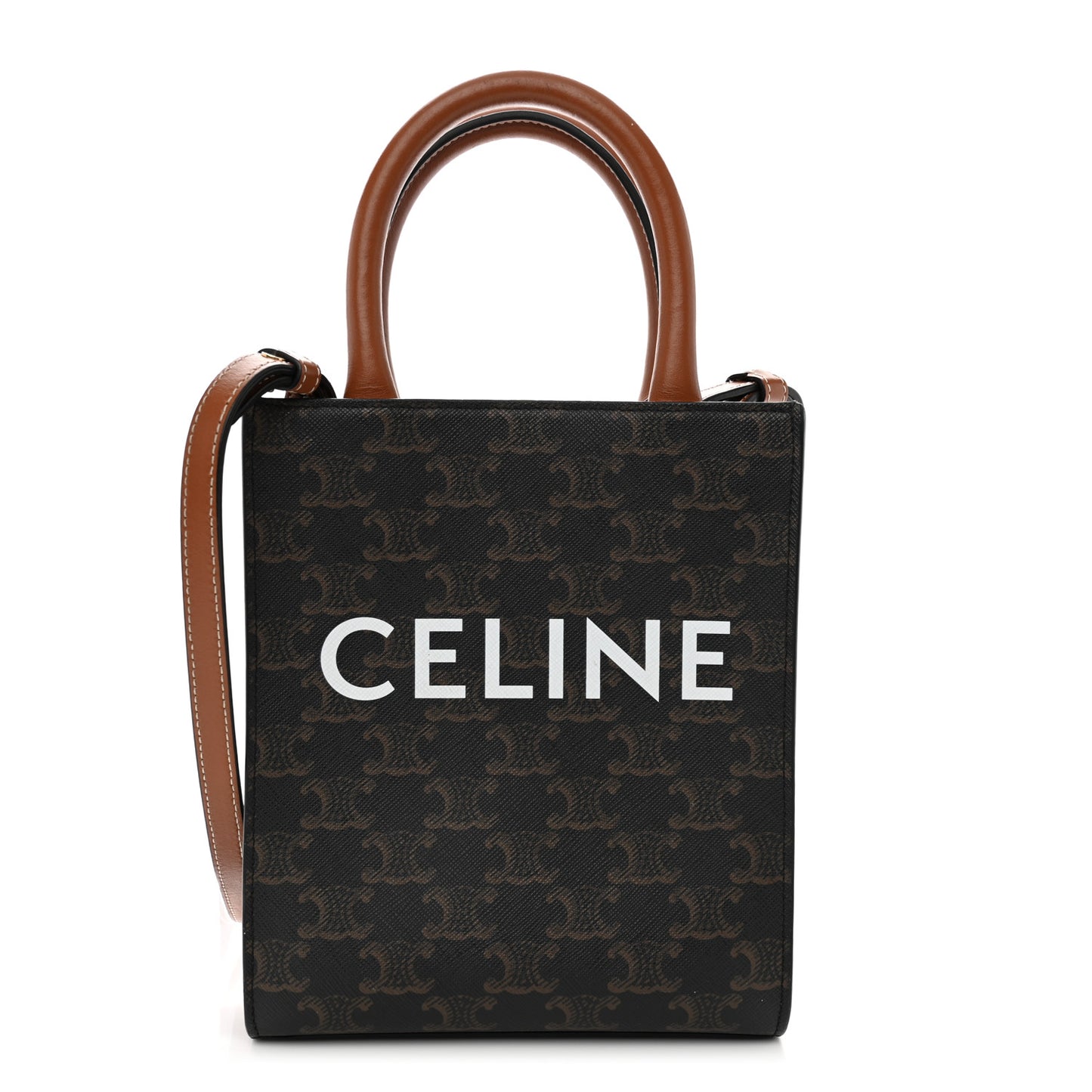 Triomphe Canvas Calfskin Mini Vertical Cabas Tan