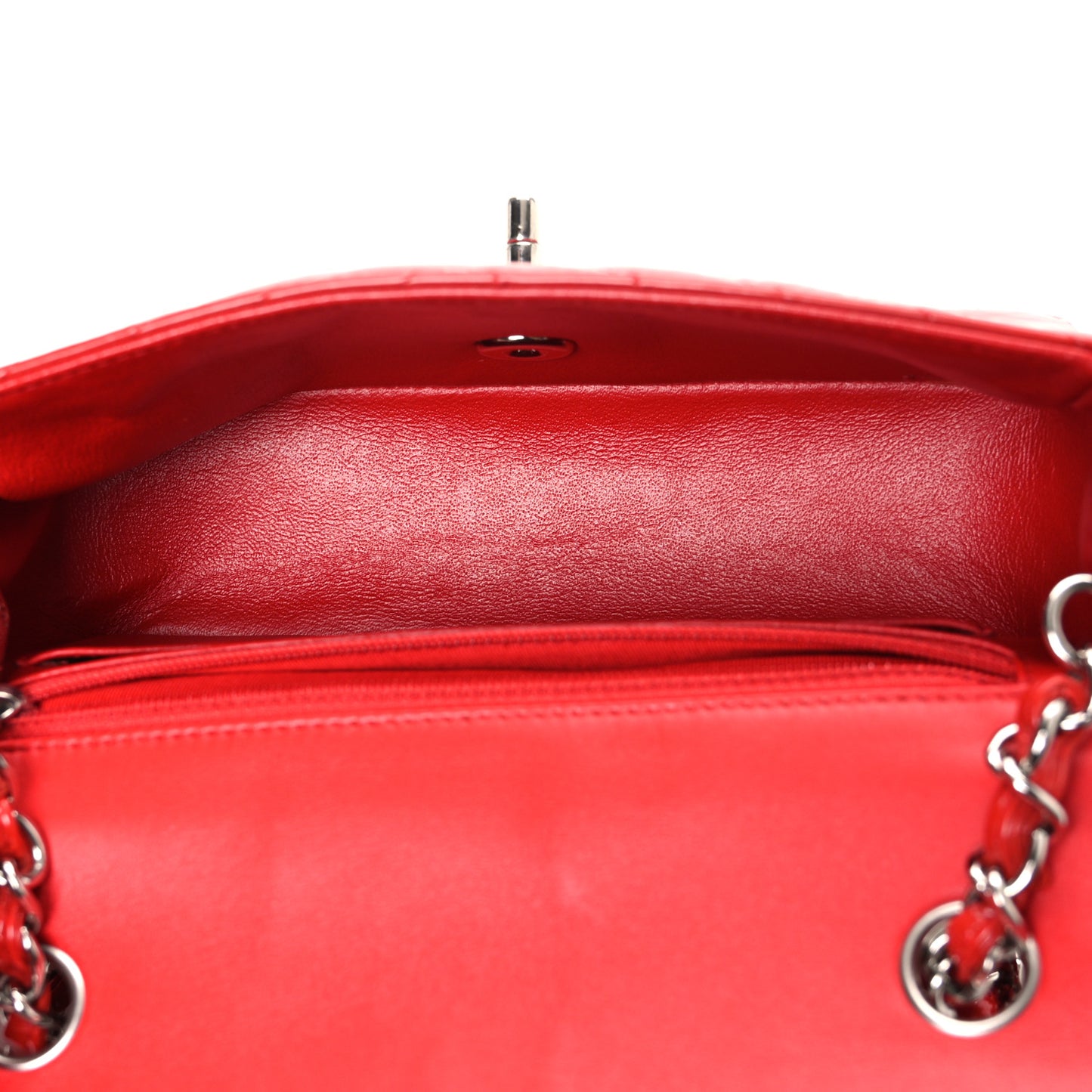 Patent Calfskin Chevron Quilted Mini Rectangular Flap Red