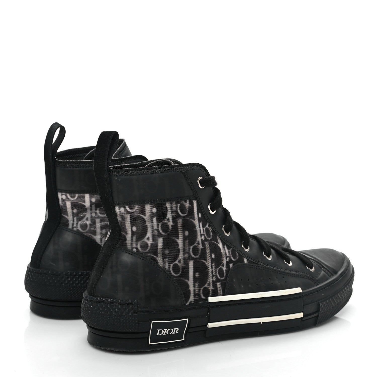 Christian Dior Technical Canvas Oblique Mens B23 High Top Sneakers 42 Black White 4 of 7