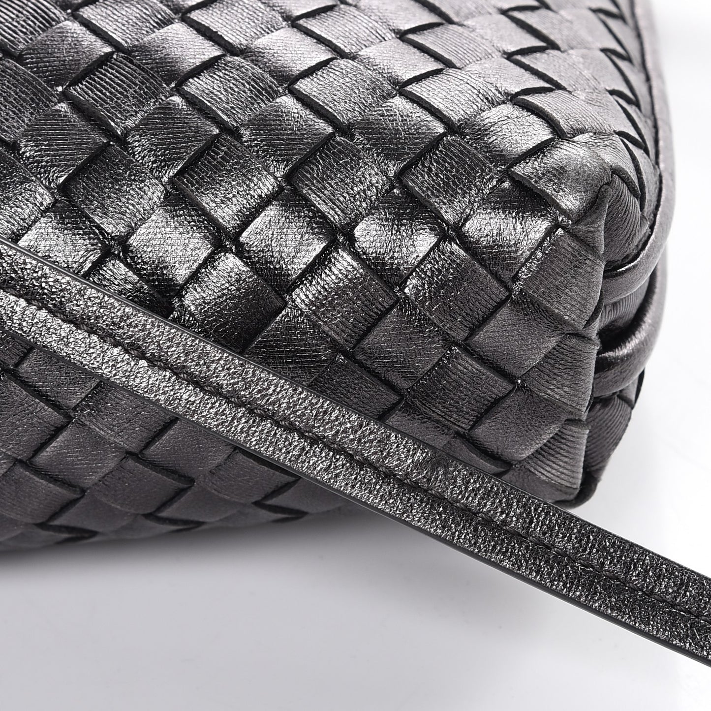 Metallic Nappa Intrecciato Pillow Crossbody Messenger Dark Grey